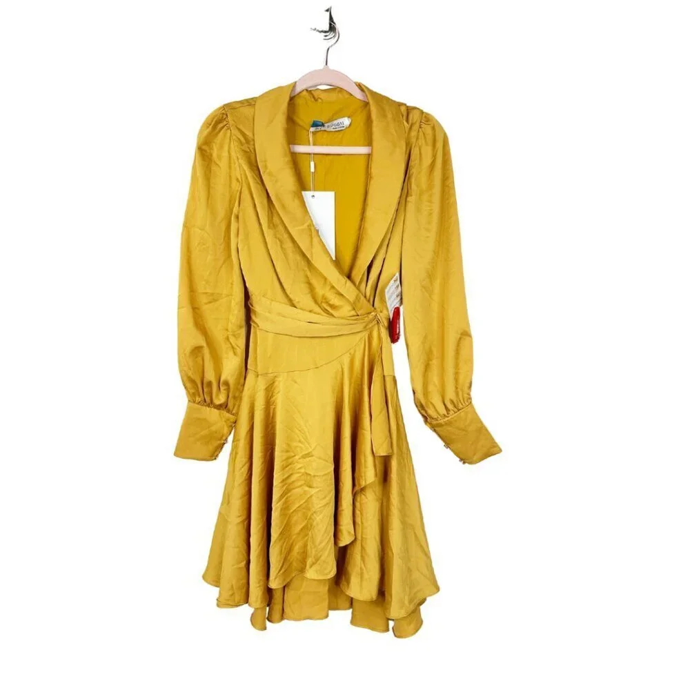 NWT Mac Duggal Short Wrap Dress Marigold 2 #8478